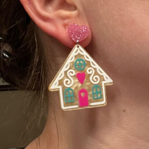 Christmas Ginger bread House Printed Earrings For Christmas - Picture 2 of 9